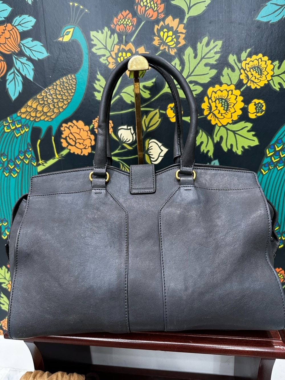 Yves Saint Laurent charcoal gray Leather Satchel with Gold Hardware - Picture 8 of 11
